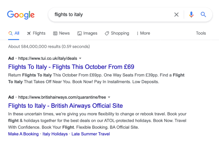 google campaign flight ads leads 